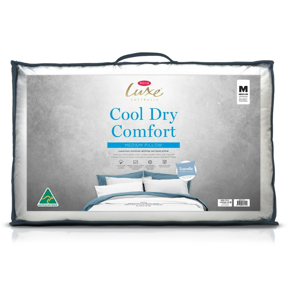 Tontine Luxe Cool Dry Comfort Cotton Cover Sleeping/Bed Medium Pillow Profile