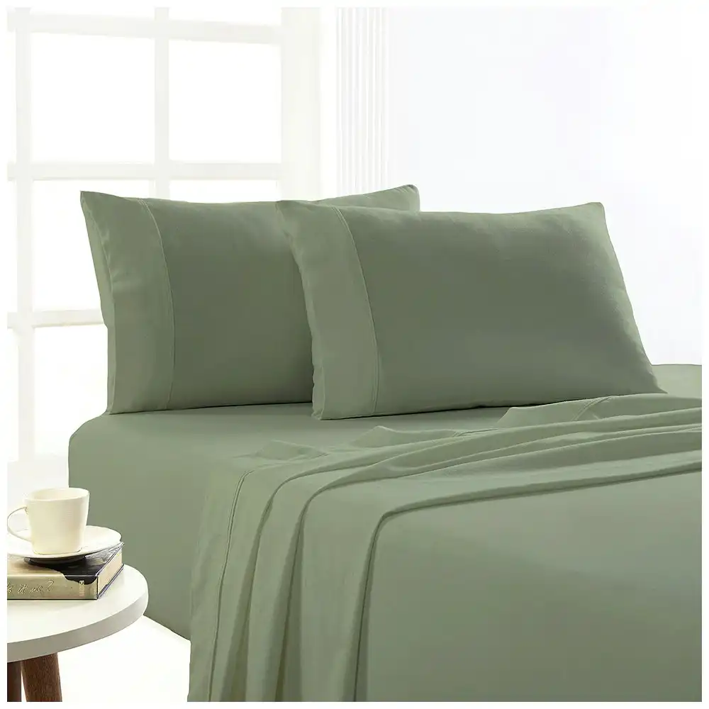 Park Avenue King Bed Flannelette Fitted Sheet Set 175GSM Egyptian Cotton Juniper