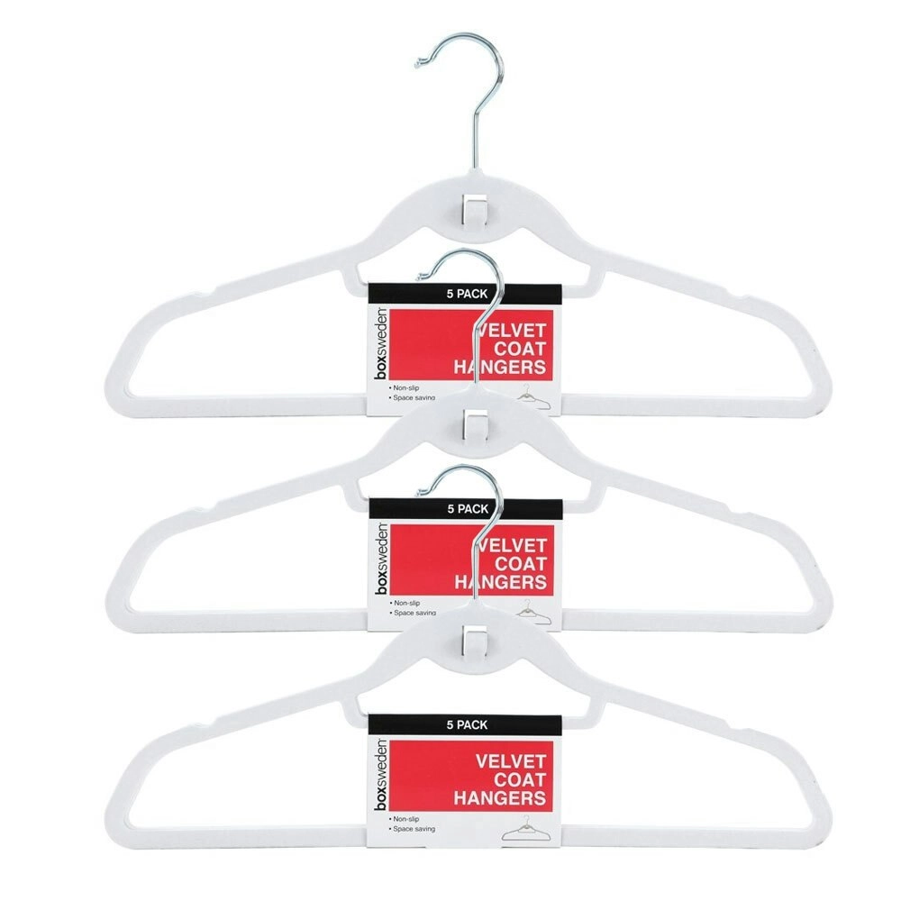 3x 5PK Boxsweden Velvet Hangers 44.5cm Clothes Closet Clothing's Organiser WHT