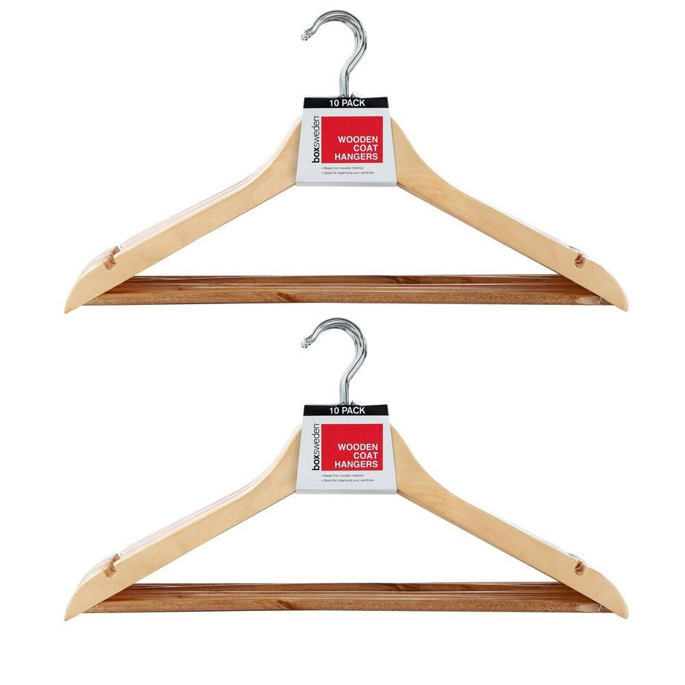 20pc Boxsweden 44.5cm Wooden Hanger/Wardrobe Organiser for Dress/Clothes/Shirt