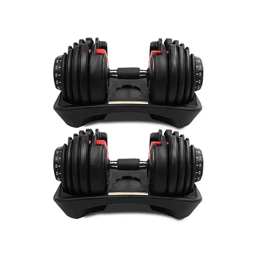 2x24kg Adjustable Dumbbell Home GYM Exercise Equipment Weight Fitness