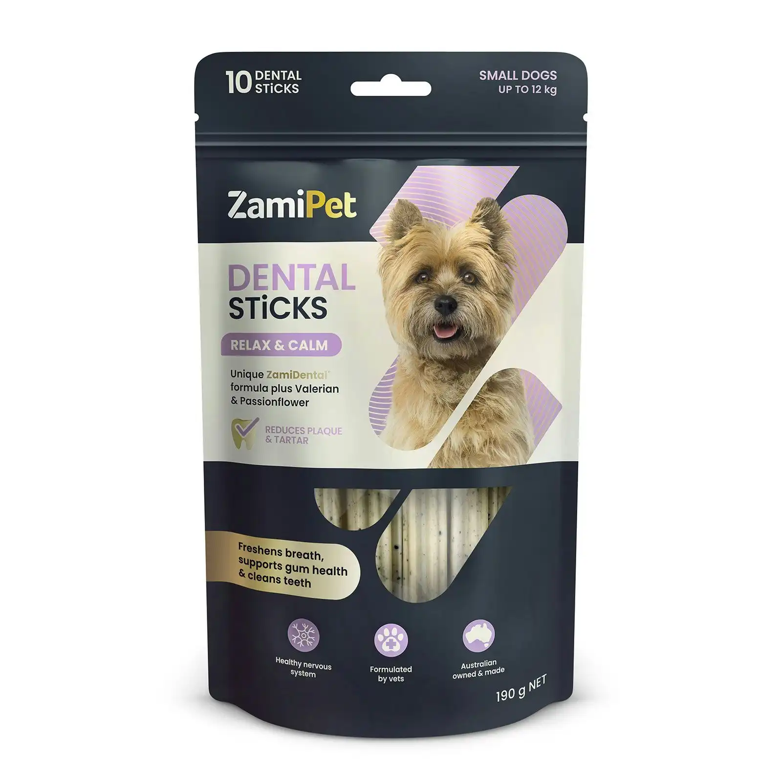 ZamiPet Dental Sticks Relax & Calm Treats For Small Dogs Up To 12kg 10 Sticks 190 GM