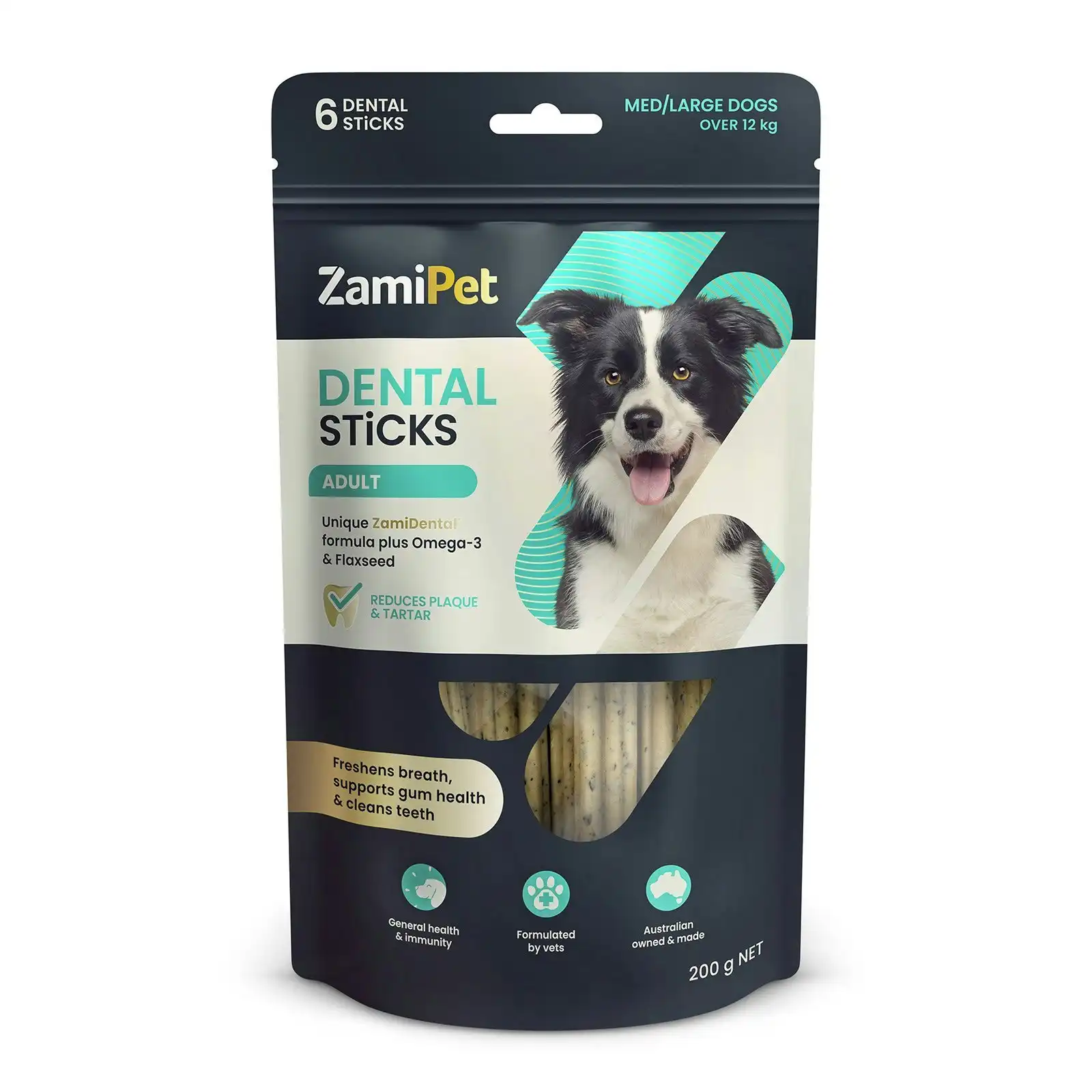 ZamiPet Dental Sticks Adult Treats for Medium & Large Dogs Over 12 Kg 6 Sticks 200 GM