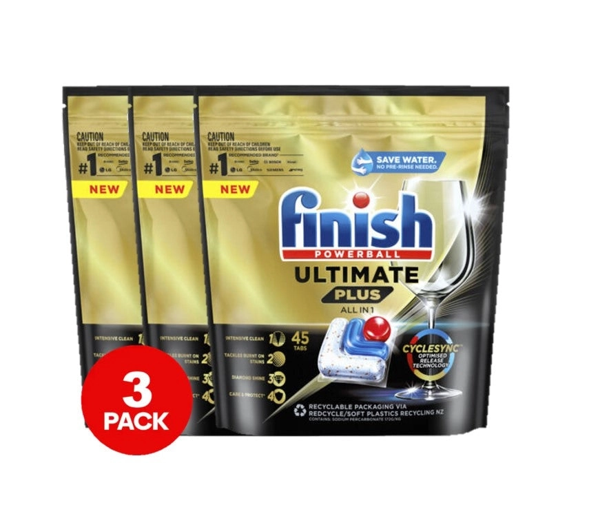 3 Pack Finish Ultimate Plus Dishwasher Tablets 45 Tablets Lemon