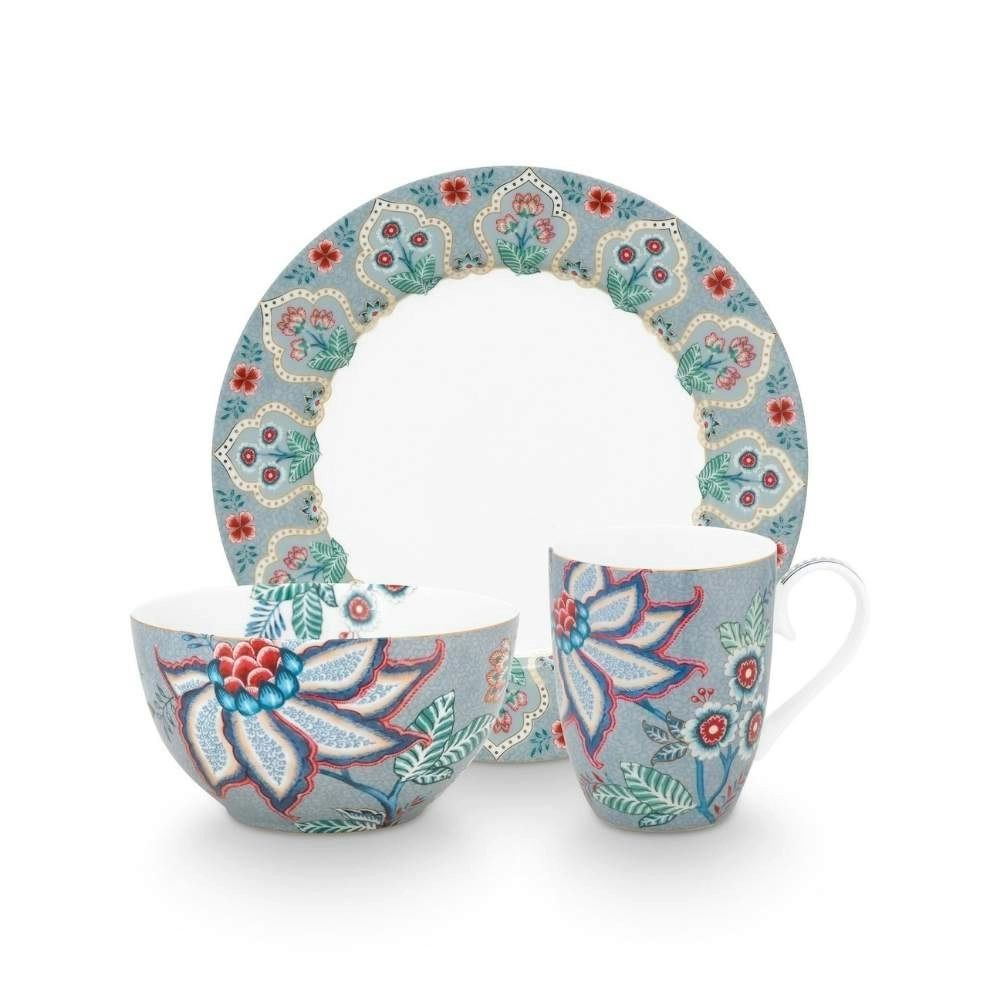 PIP Studio Flower Festival Light Blue Breakfast Set of 3