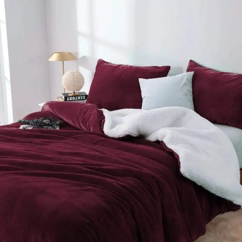 Softouch 2 in 1 Microplush Soft Teddy Sherpa Aubergine Quilt Cover Set