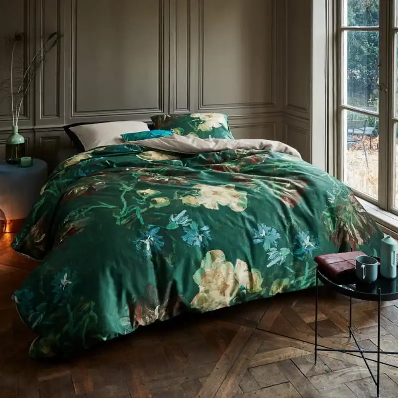 Bedding House Van Gogh Peonies Cotton Sateen Green Quilt Cover Set