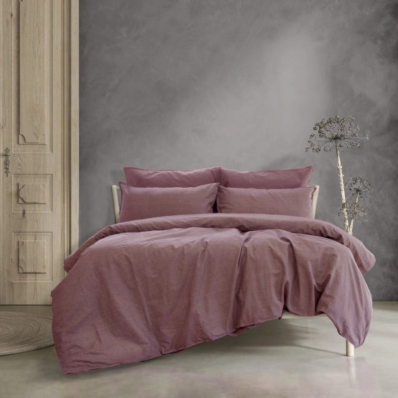 Ardor Boudoir Embre Linen Look Washed Cotton Plum Quilt Cover Set