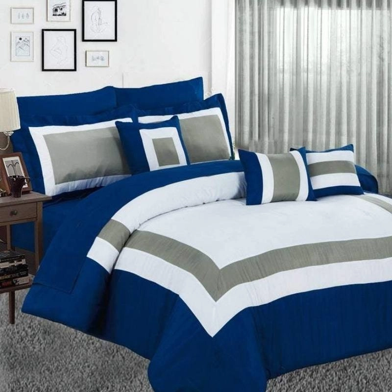 Home Fashion Soft Bed Navy 10 Piece Comforter Set