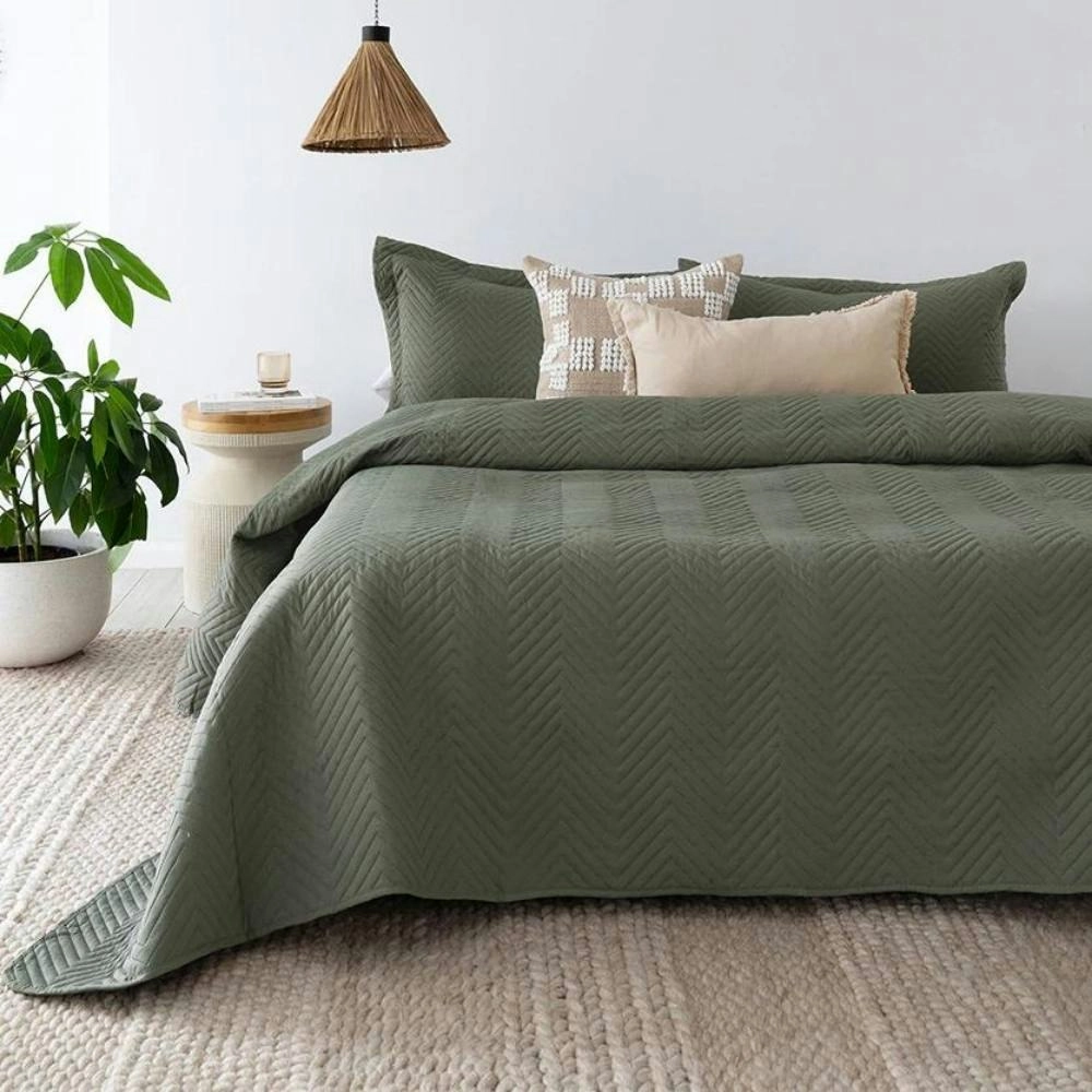 Bambury Herringbone Embossed Moss Coverlet