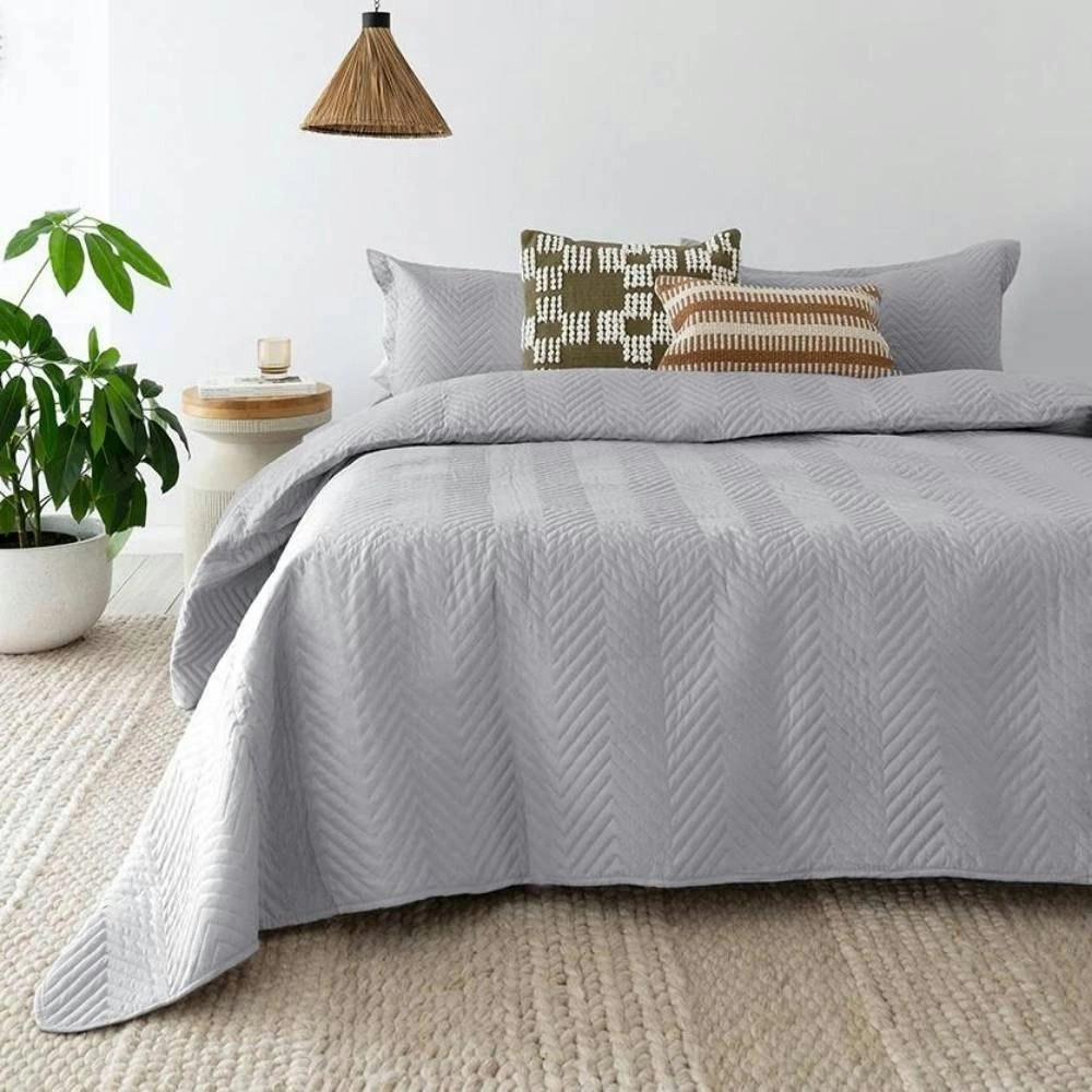 Bambury Herringbone Embossed Silver Coverlet