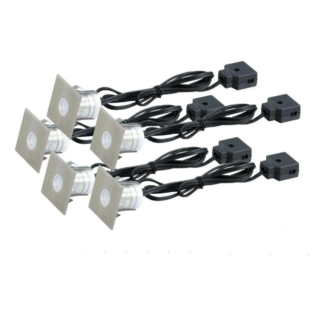 Stainless Steel - LED - Deck Lights - Square Blue - Set of 5 Including Transformer