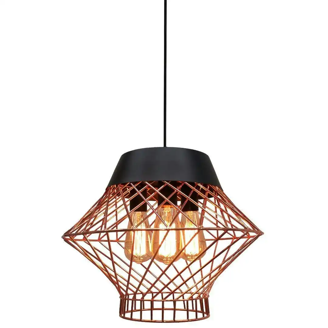 BALI - Wire Metal Pendant Light - Large, 3 Lights in Rose Gold