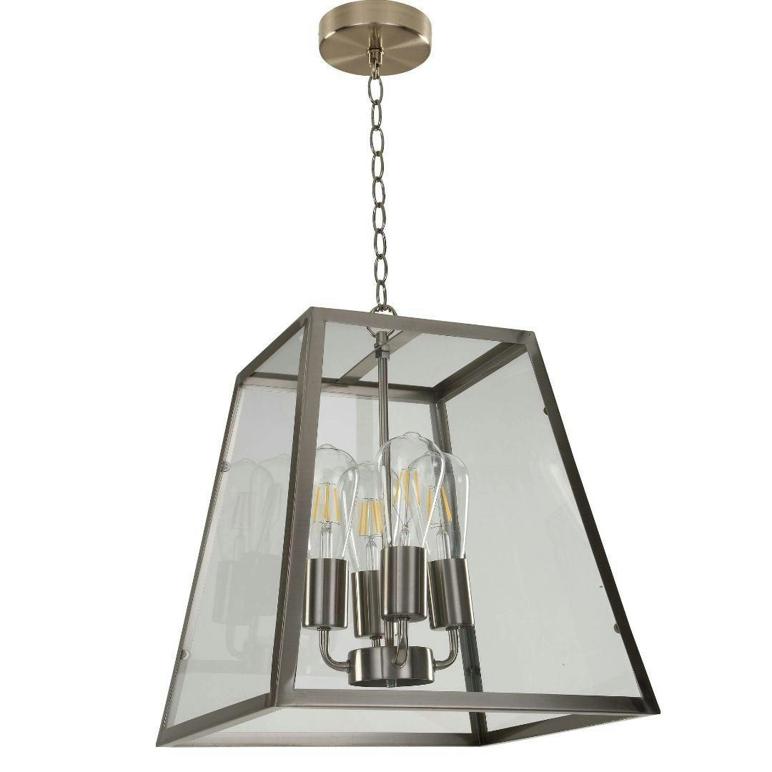 Creswick Vintage Lantern Look Pendant Chrome - 4 Light Square