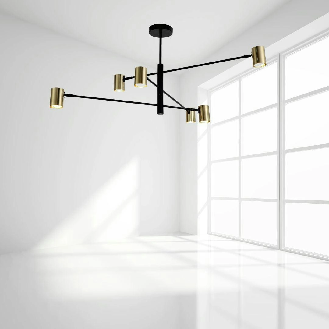 PELO Matte Black and Satin Brass Pendant Light - 6 Light ** New Arrival **