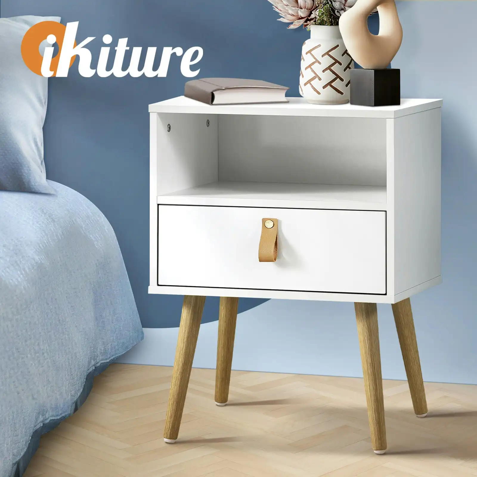 Oikiture Bedside Tables Drawers Side Table Cabinet Bedroom Nightstand White
