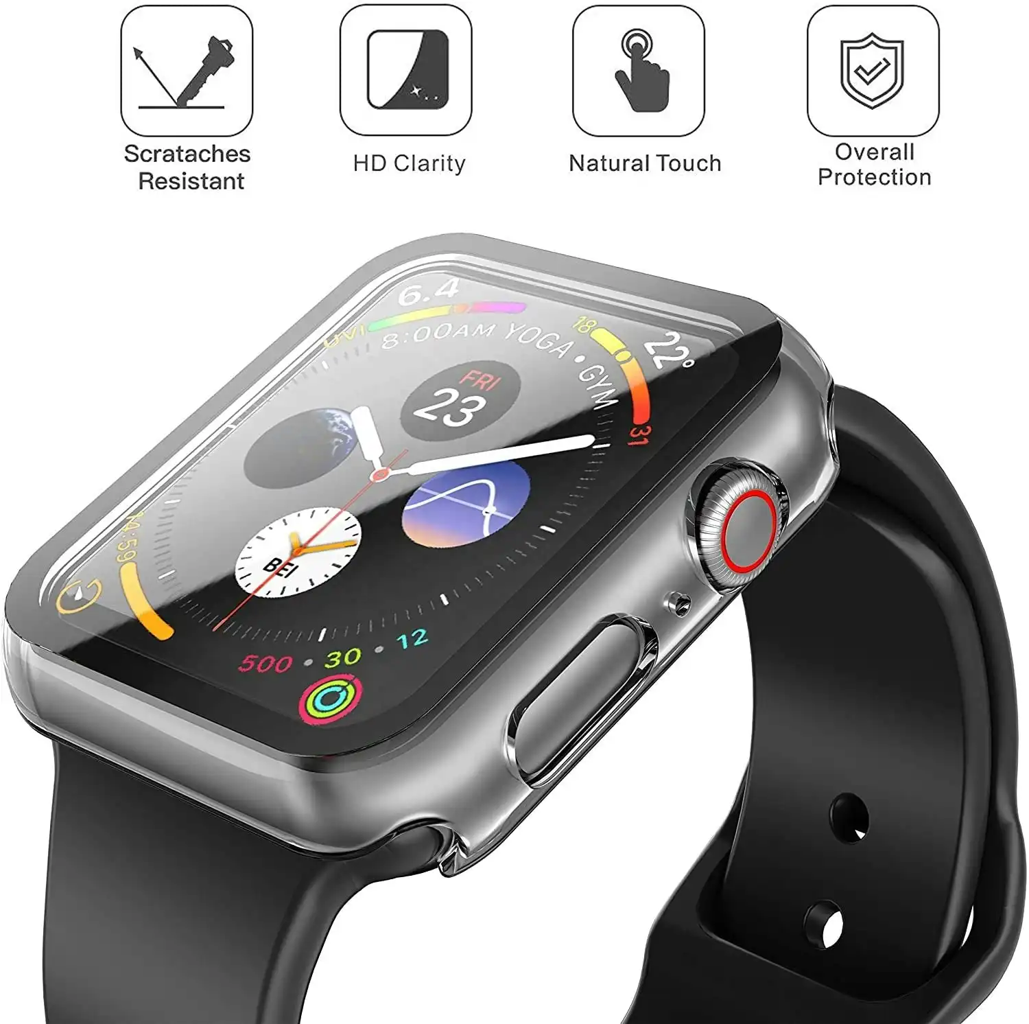 Apple Watch Tempered Glass Screen Protector & Case - 45mm
