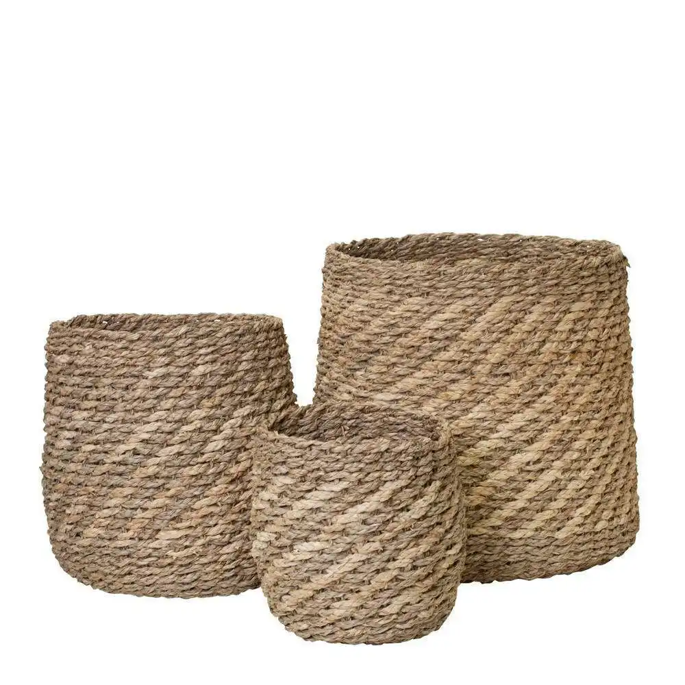 3pc J. Elliot Accra Seagrass Basket Home Multi-Purpose Storage Container Natural