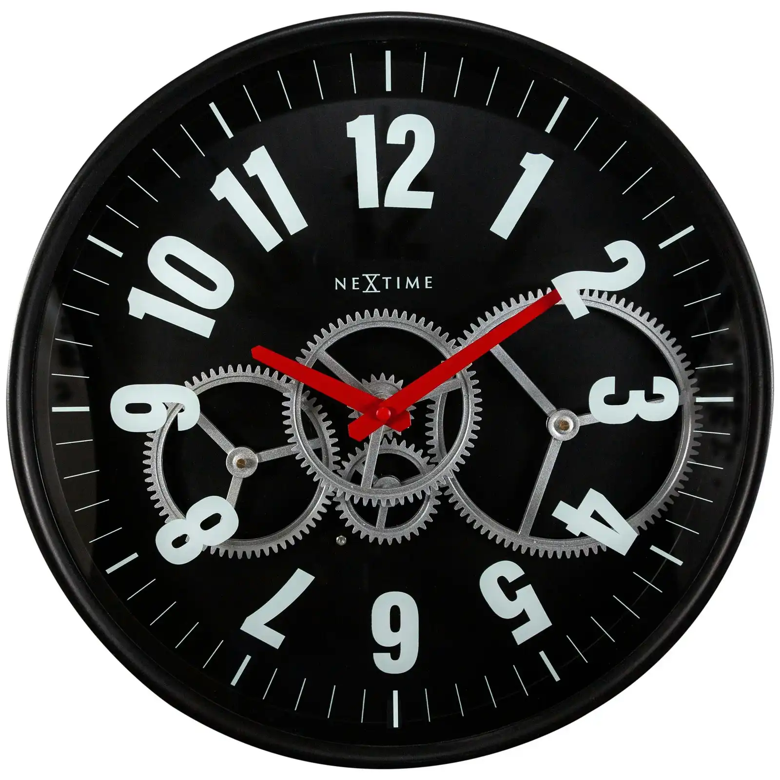 NeXtime Modern Gear 36cm Analogue Wall Clock Round Hanging Home Decor Black