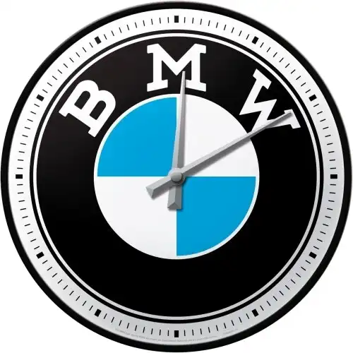 Nostalgic Art 30cm BMW Logo Round Metal Frame Quartz Battery Operated Wall Clock