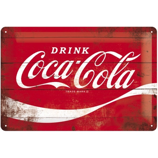 Nostalgic Art 20x30cm Metal Wall Hanging Sign Coca Cola Logo Red Wave Home Decor