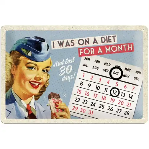 Nostalgic Art 20x30cm Medium Metal Wall Hanging Sign Calendar On a Diet Decor