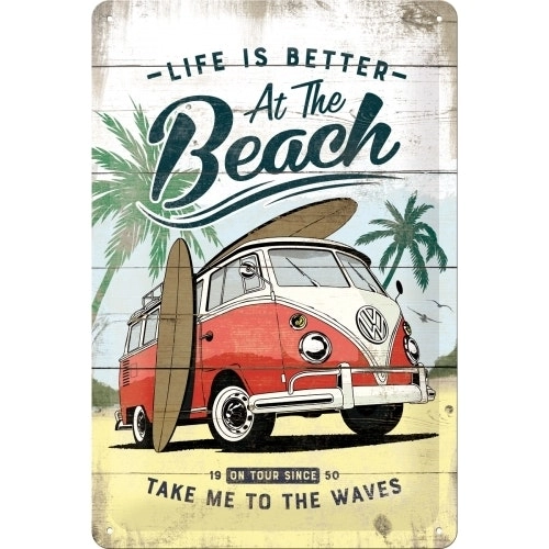 Nostalgic Art 20x30cm Medium Metal Wall Hanging Sign VW Bulli Beach Home Decor