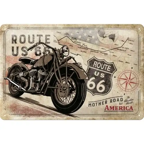 Nostalgic Art 20x30cm Metal Wall Hanging Sign Route 66 Bike Map Home/Cafe Decor