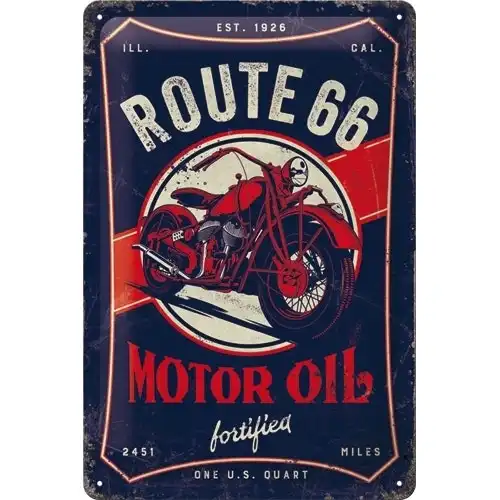 Nostalgic Art Route 66 Motor Oil 20x30cm Medium Metal Tin Sign Garage Wall Decor