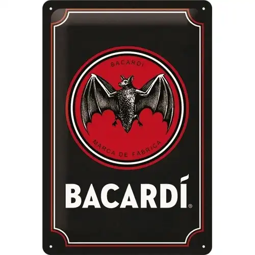 Nostalgic Art Bacardi Logo 20x30cm Medium Metal Sign Home/Bar Wall Decor Black