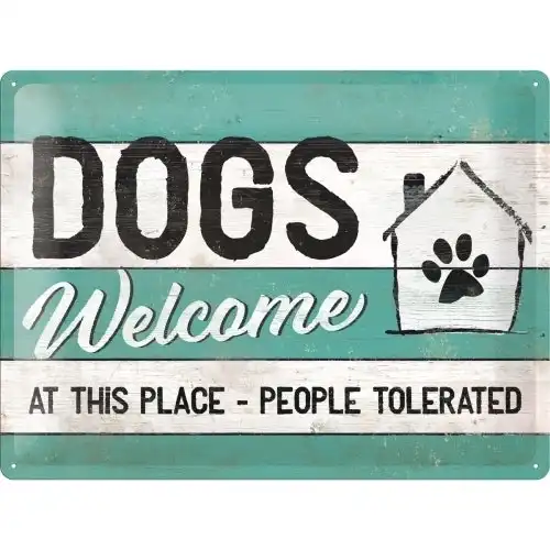 Nostalgic Art Dogs Welcome 30x40cm Large Metal Tin Sign Home Wall Hanging Decor