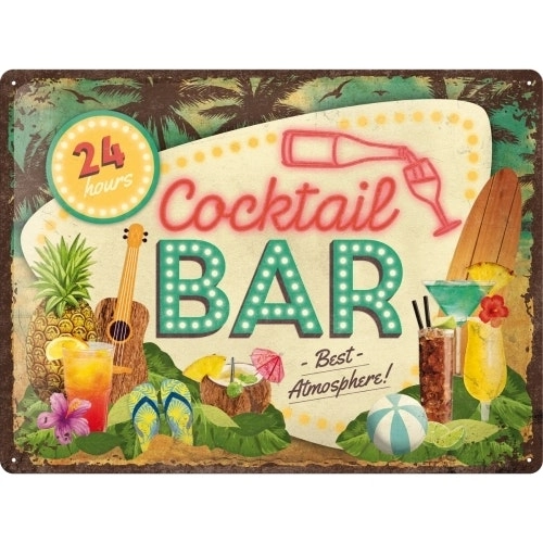 Nostalgic Art Cocktail Bar 30x40cm Large Metal Tin Sign Home Wall Hanging Decor