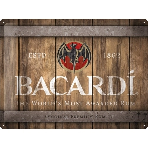 Nostalgic Art Bacardi Wood Barrel Logo 30x40cm Large Metal Sign Home Wall Decor