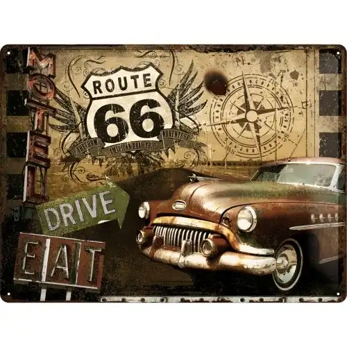Nostalgic Art Route 66 Drive 30x40cm Large Metal Sign Pub/Bar/Cafe Wall Decor