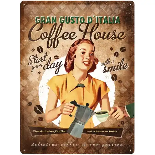 Nostalgic Art Coffee House 30x40cm Large Metal Sign Home/Cafe Wall Hanging Decor