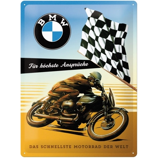 Nostalgic Art BMW Motorcycle Flag 30x40cm Large Sign Home Wall Decor Brown/Blue