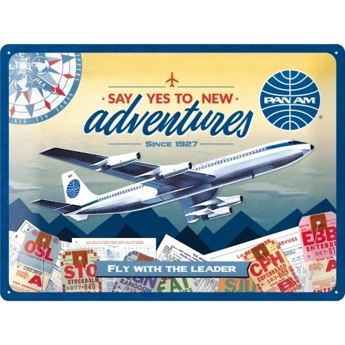 Nostalgic Art Pan Am New Adventures 30x40cm Large Metal Tin Sign Home Wall Decor