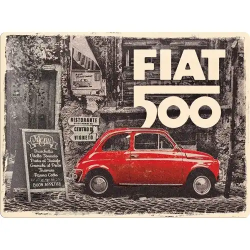 Nostalgic Art Fiat 500 Red Car 30x40cm Large Metal Sign Home Wall Hanging Decor
