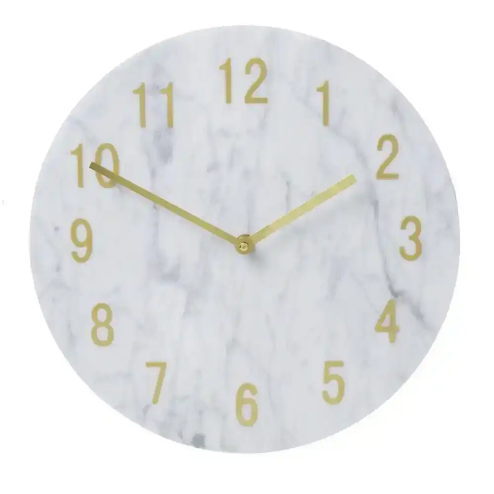 Amalfi White Round Marble/Metal Hanging Analogue Home Wall Clock White/Gold 30cm