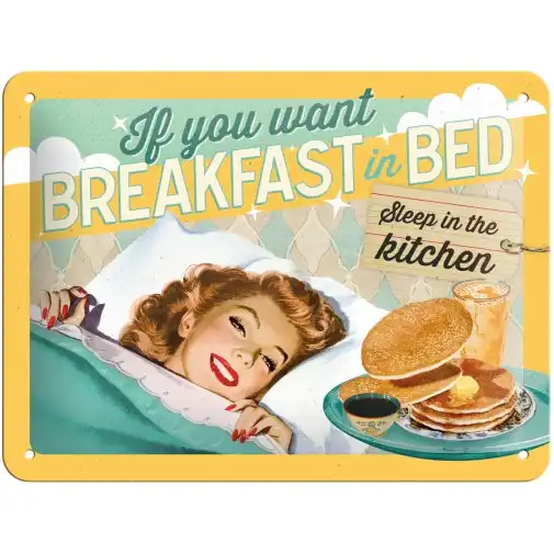 Nostalgic Art 15x20cm Small Wall Hanging Metal Sign Breakfast in Bed Home Decor