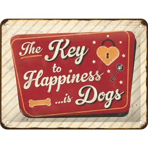 Nostalgic Art 15x20cm Small Wall Hanging Metal Sign Dogs Key to Happiness Decor