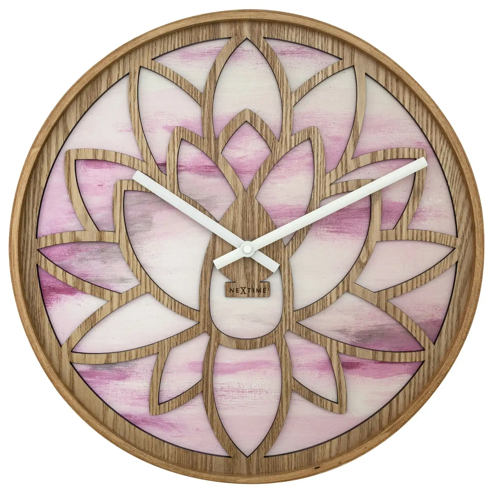NeXtime Lotus Wood Analogue 40cm Hanging Wall Clock Decor Silent Sweep Pink