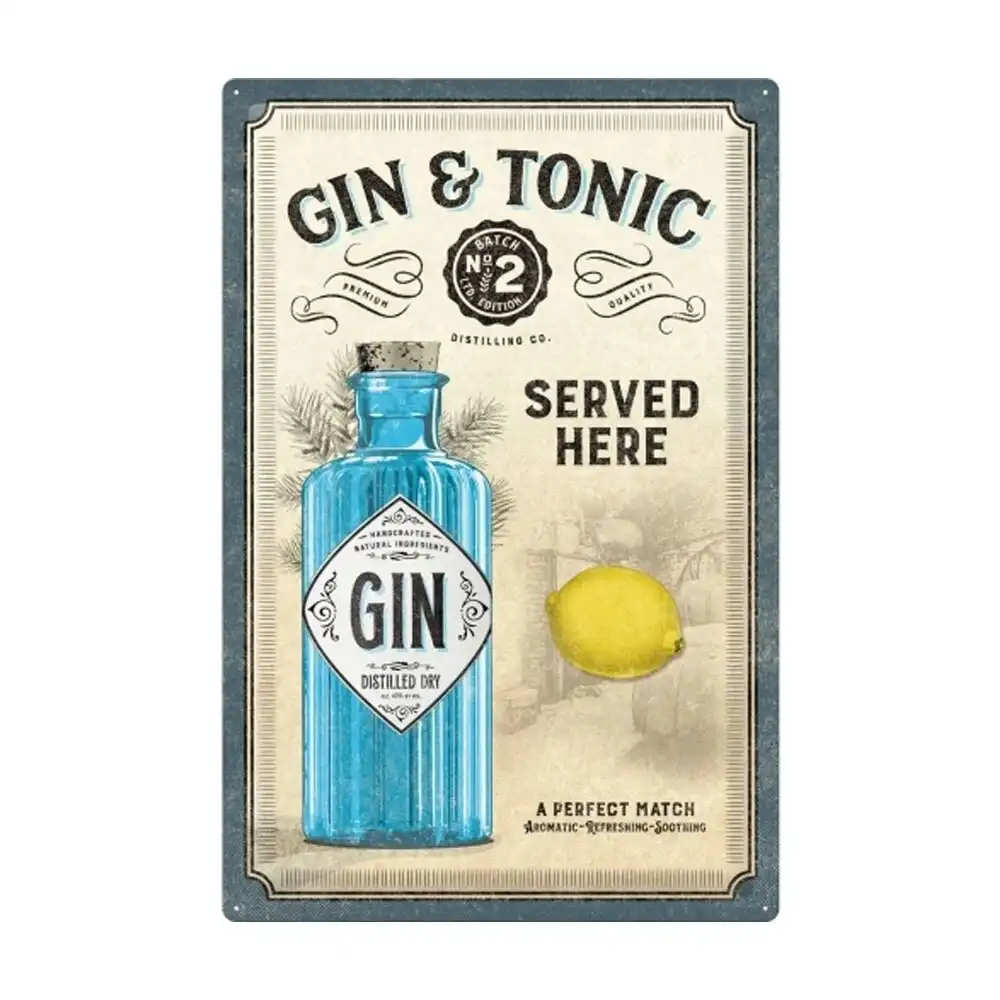 Nostalgic-Art 40x60cm Metal Sign Gin and Tonic Served Here Home/Office Decor