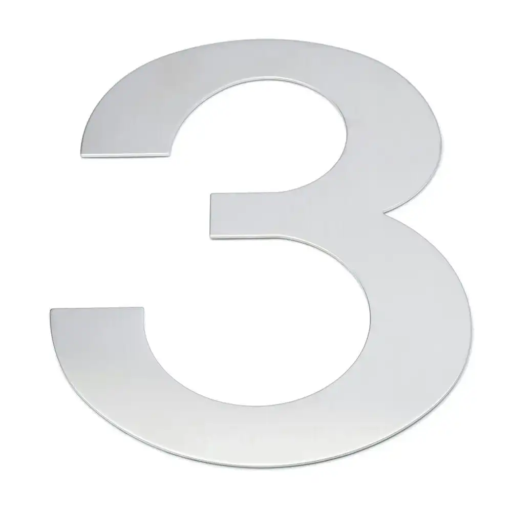 Number 3 300x215mm Sign Stainless Steel Wall/Door Mountable Home/Office/Business