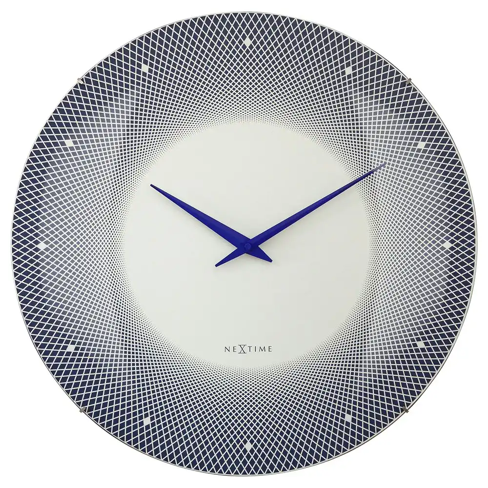 NeXtime Deep Glass Analogue 50cm Hanging Wall Clock Decor Silent Sweep Blue