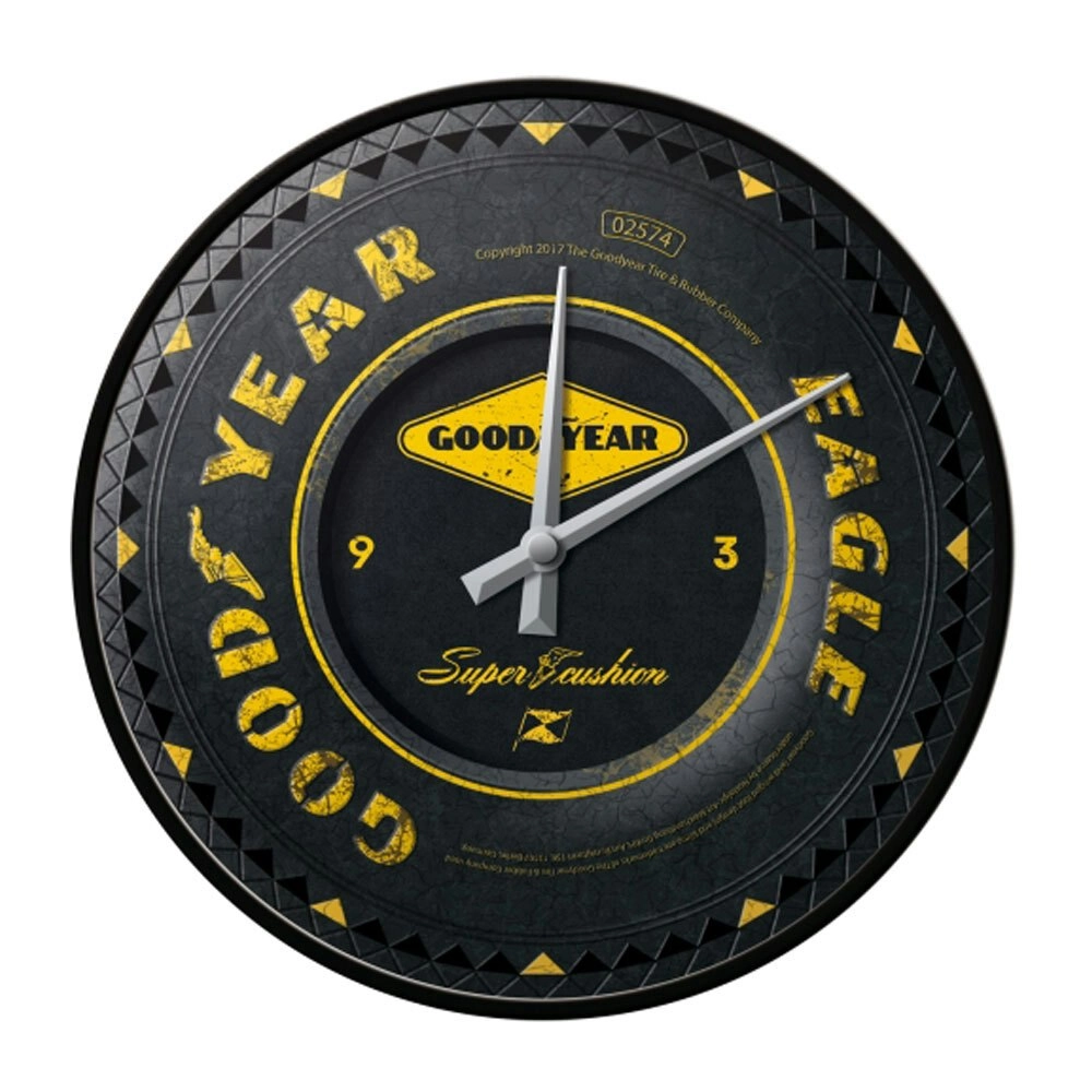 Nostalgic Art Quartz 30cm Wall Clock Analogue Metal Goodyear Wheel Home Decor