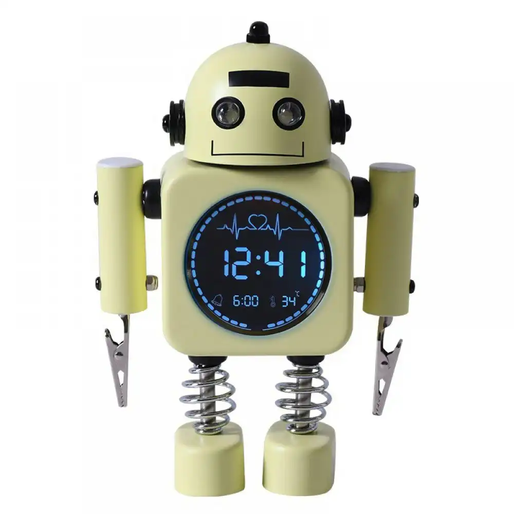 Laser 16cm Kids Robot Themed Digital Alarm Clock Time/Temperature/Date Yellow 3+