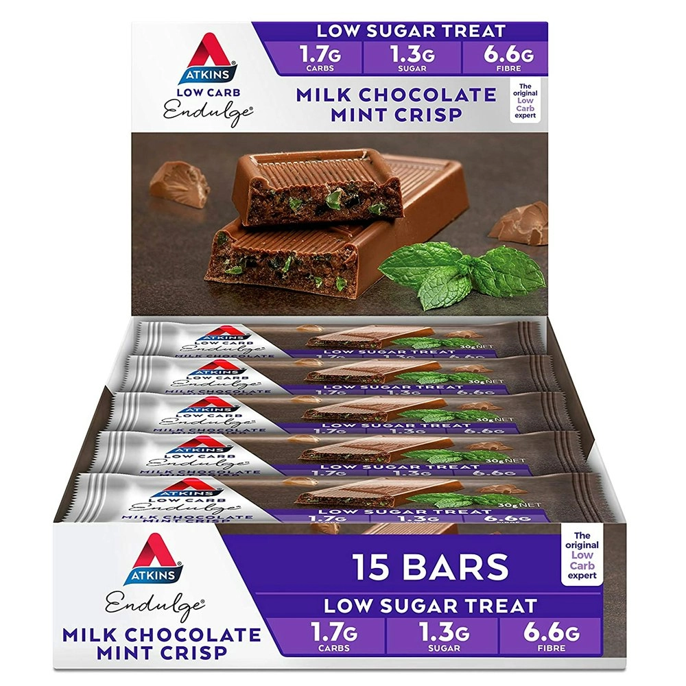 15pc Atkins Low Carb 30g Endulge Protein Bar Diet Snack Milk Chocolate Mint