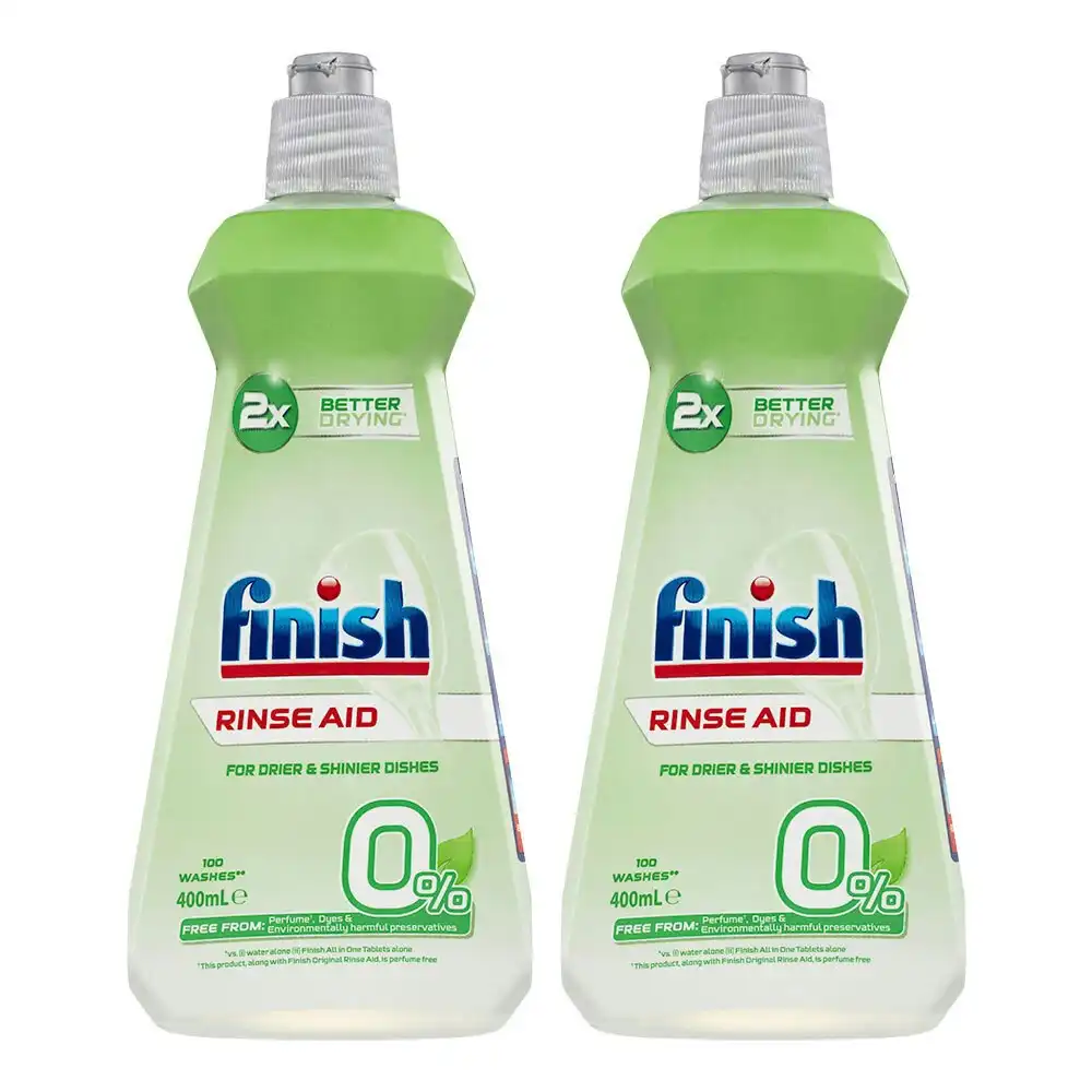 2x Finish 400ml 0% Rinse Aid Dishwashing Liquid Cleaning Soap for Dishes/Glasses