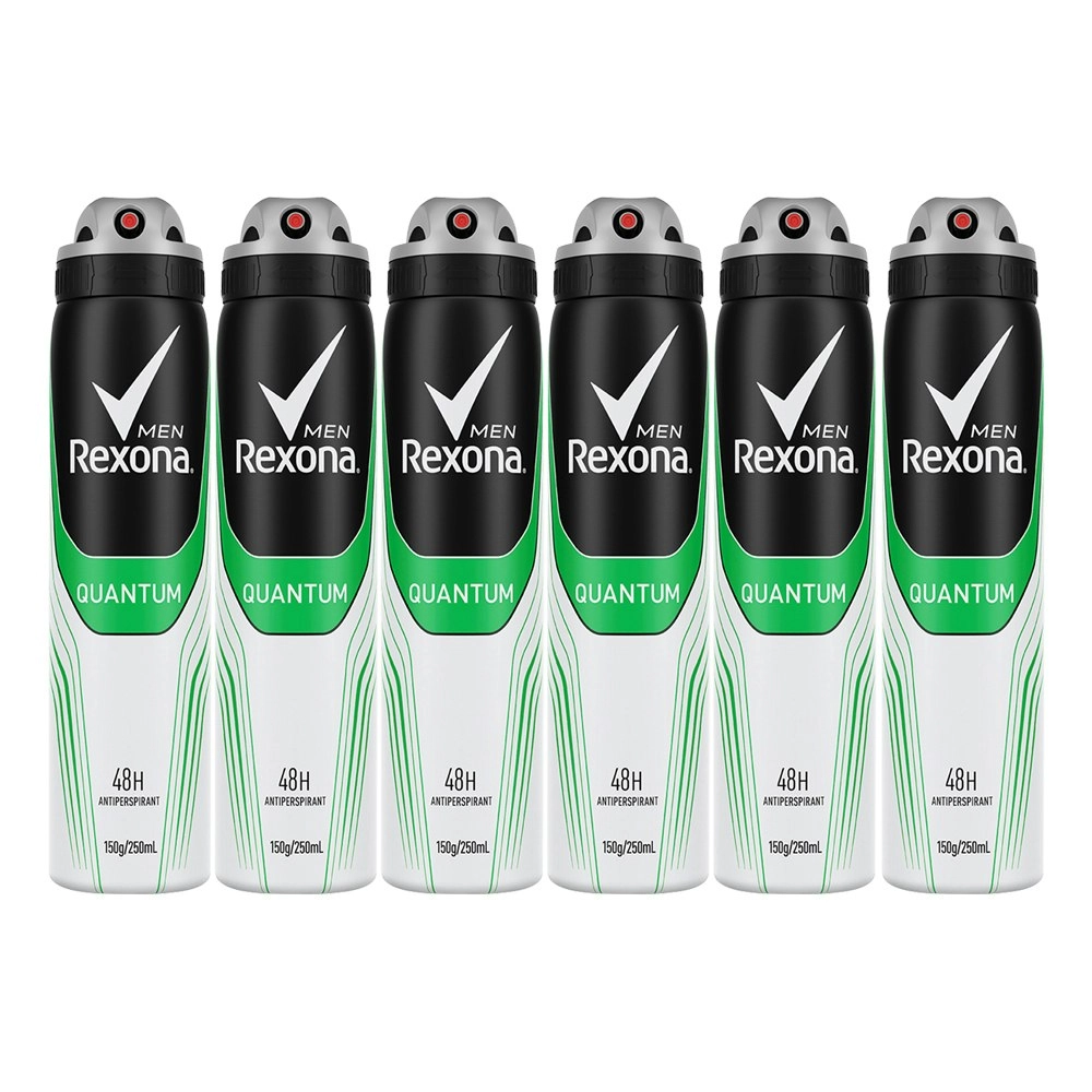 6x Rexona Anti-Perspirant 250ml Men Deodorant 48h Protection Body Spray Quantum